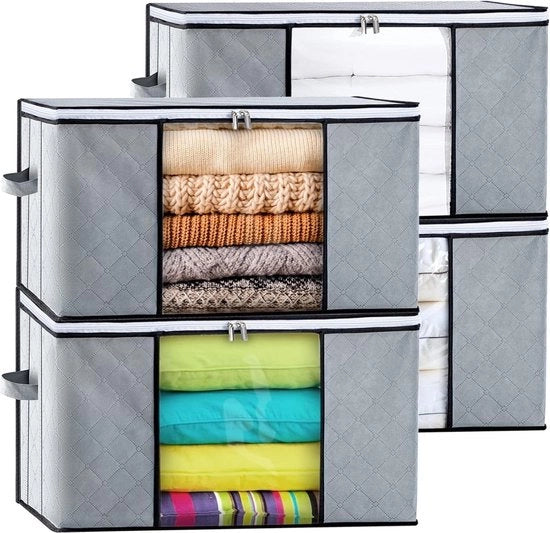 Opacchetta per 4 pezzi di grande contenitore in velluto per sotto il letto - coperte - abiti - coperte - cuscini - giocattoli - grigio - 60 x 40 x 35 cm