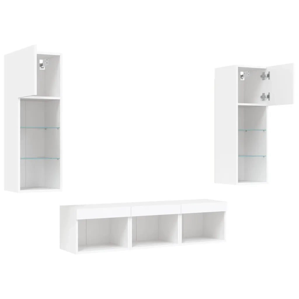 Mobili TV a Muro con LED 5 pz-Credenza per TV sospesa Bianchi in Legno Multistrato 259377