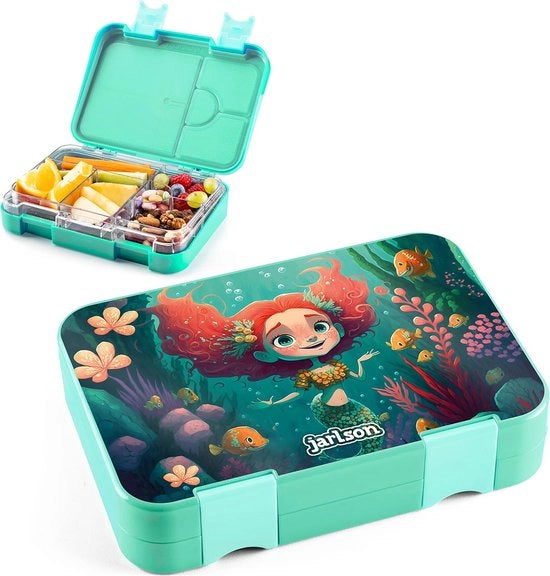 Bentobox per bambini, con contenitori, bento box, senza lattosio, snackbox per asilo e scuola, per bambine e bambini, snackbox (sirenetta del mare)