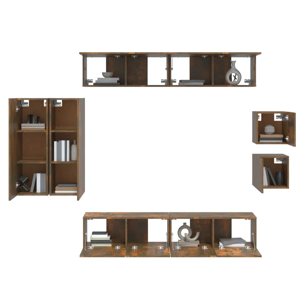 Set Mobili Porta TV 8 pz Rovere Fumo in Legno Multistrato 3114491