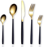 Set di posate in acciaio inox da 30 pezzi in oro e nero, idoneo per lavastoviglie