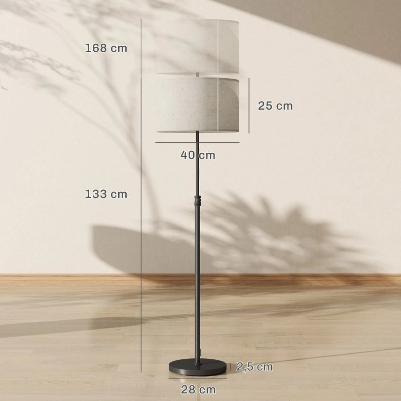 Lampada da terra ULEVR regolabile 133-168 cm con telecomando, dimmer e paralume effetto lino nero