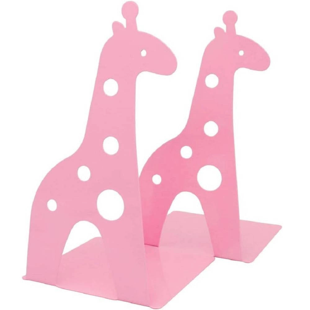Trade Shop - Set 2pz Grazioso Ferma Libri A Forma Di Giraffa In Metallo Scrivania Bambini Rosa -