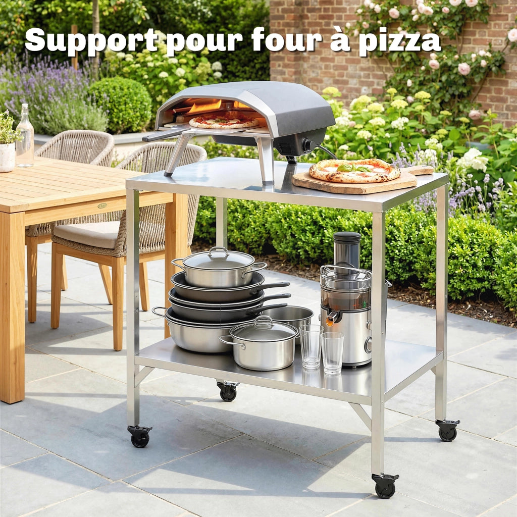 Carrello da Barbecue ¨C Xylo ¨C Acciaio Inox con Piano di Lavoro e Ruote 85x60x92cm Argento