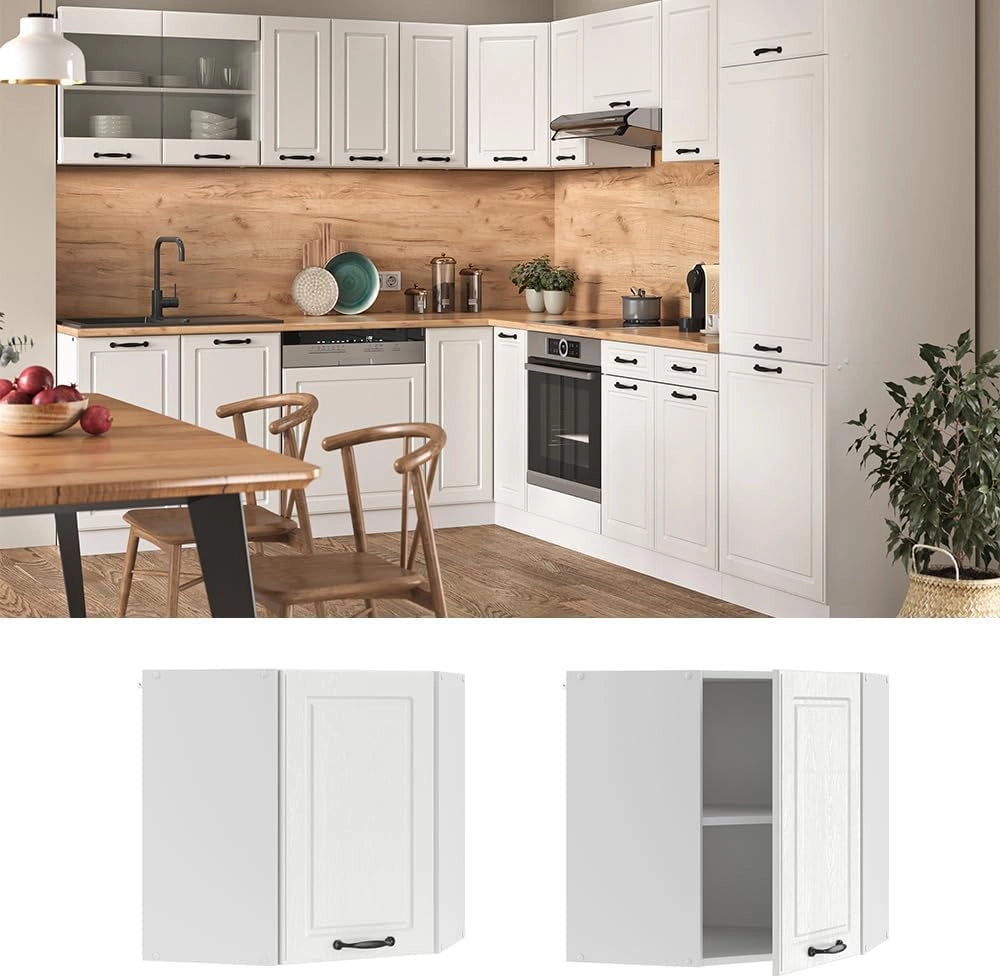 Mobile angolare da cucina R-Line, Bianco casa di campagna, 57 cm, per la libera combinazione all'interno di sistemi cucina modulari