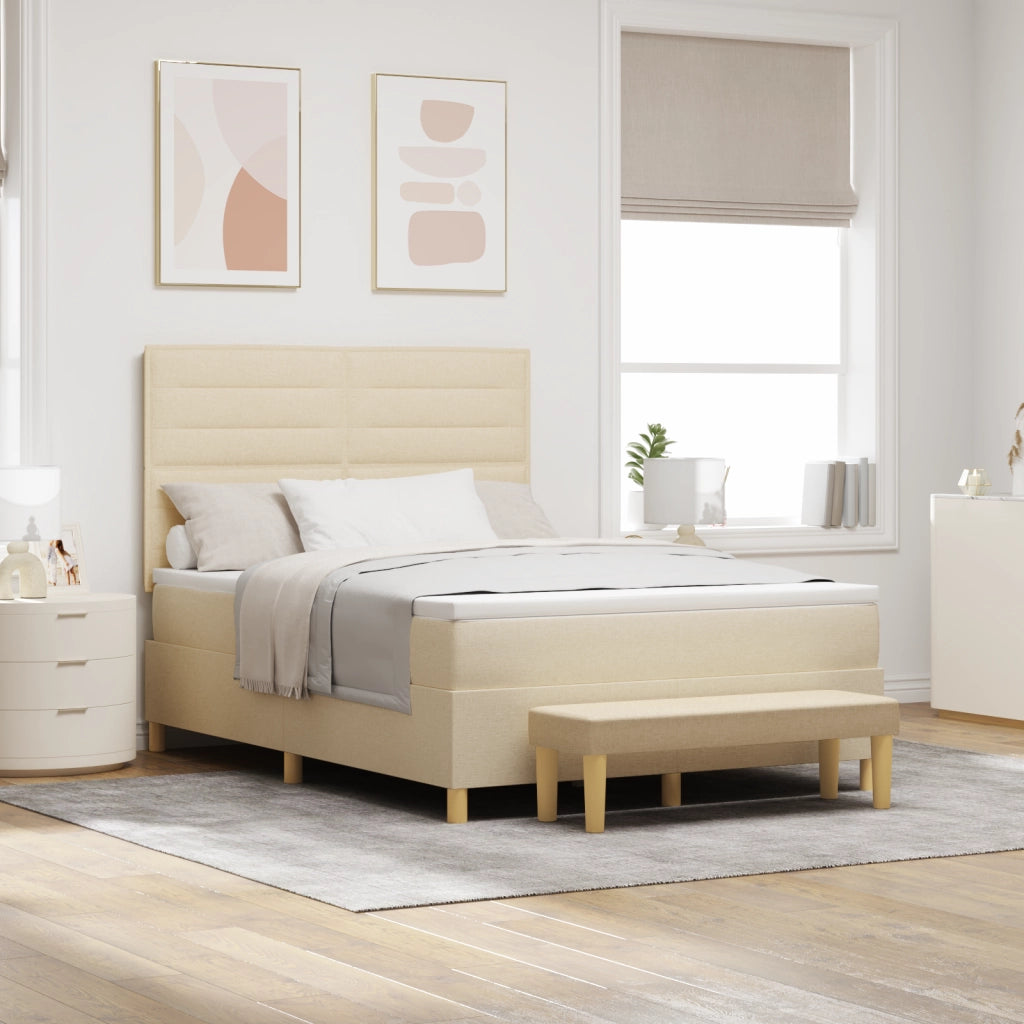 Letto con rete a molle e materasso panna 140x190 cm tessuto