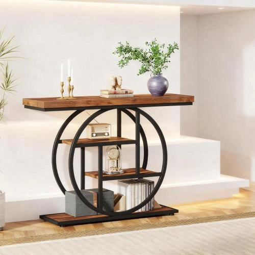 Consolle con 4 ripiani e telaio in metallo - per ingresso - 105×30×80 cm - nero