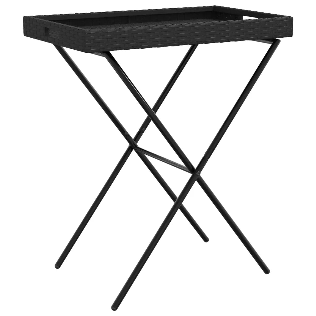 Tavolino Vassoio Pieghevole-Tavolino da soggiorno-Tavolo Nero 65x40x75 cm in Polyrattan