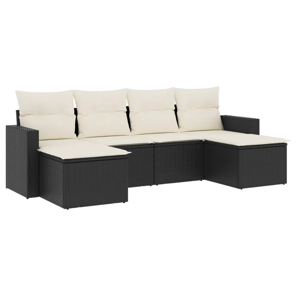 Set Divano da Giardino 6 pz con Cuscini Nero in Polyrattan 3219306