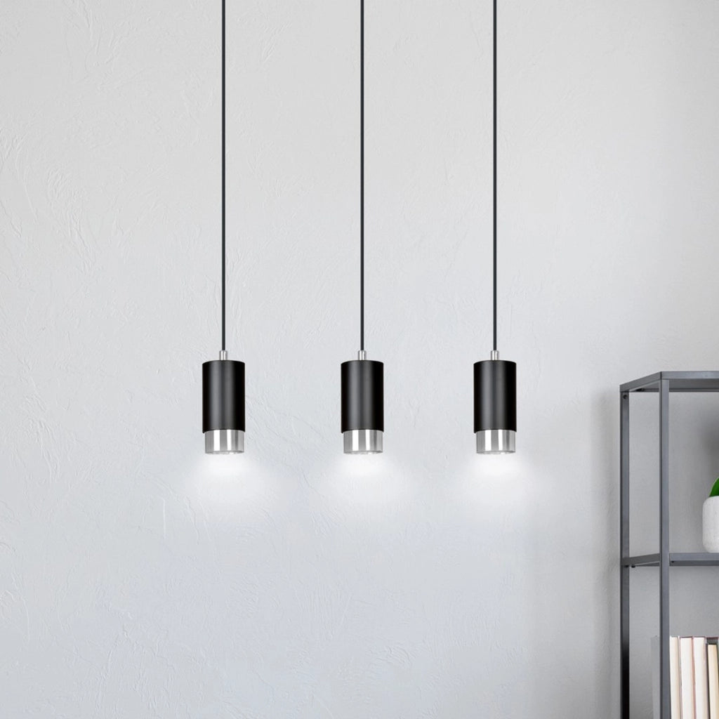 Lampada a sospensione Fumiko in acciaio nero con dettagli cromati