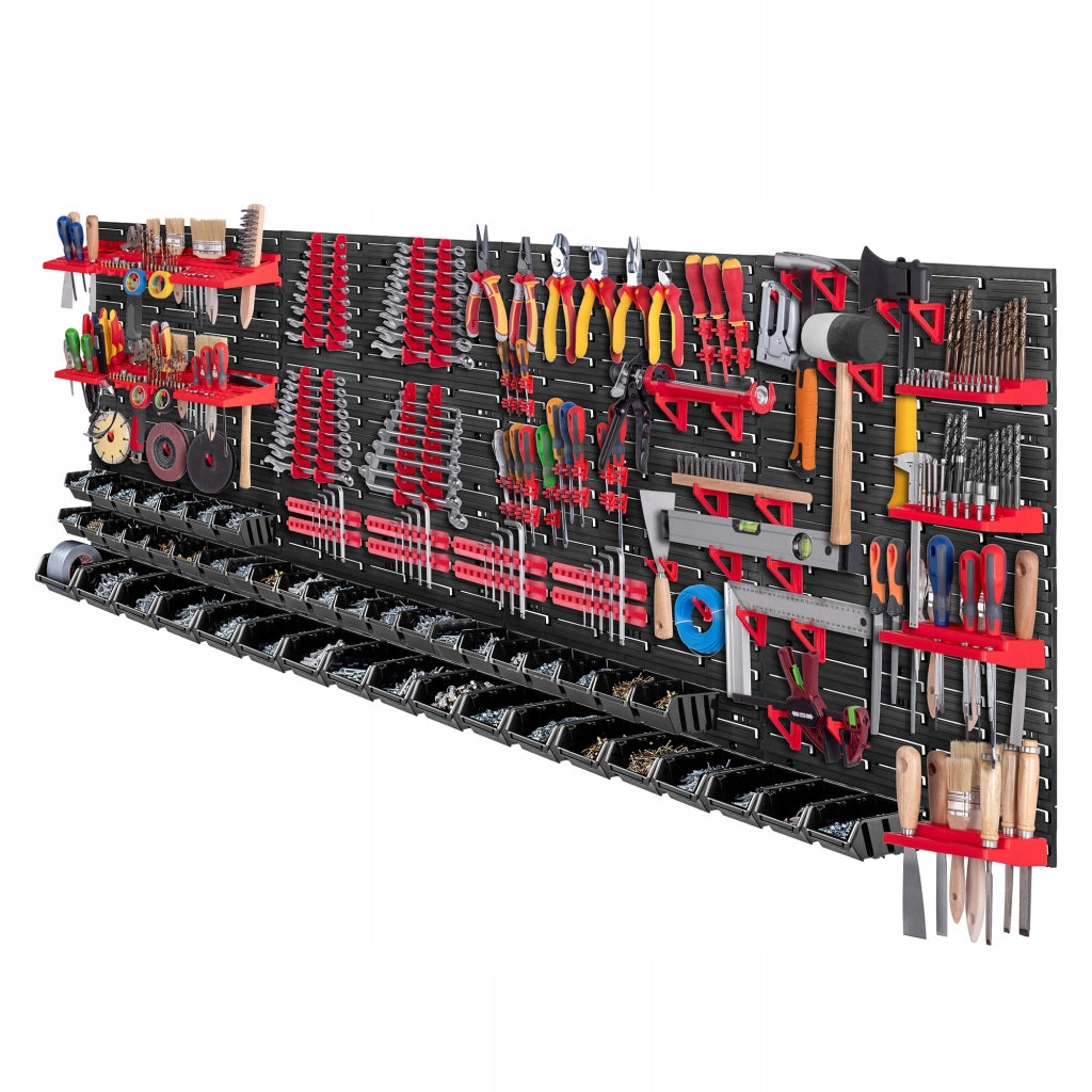 Pannello portautensili KADAX da parete per officina, 232x78 cm, 46 scomparti, 80 supporti, garage.