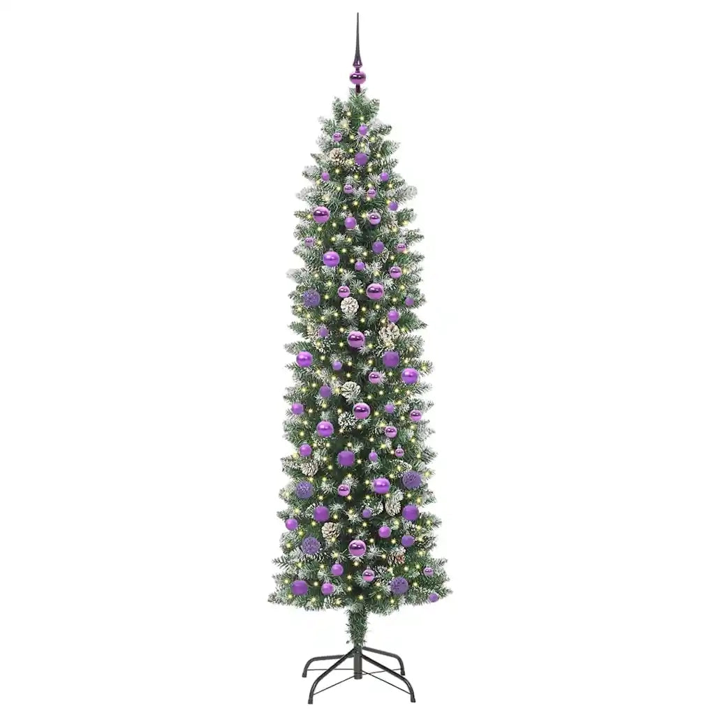 Albero di Natale | Decorazioni natalizie Artificiale Sottile Verde e Bianco 210 cm