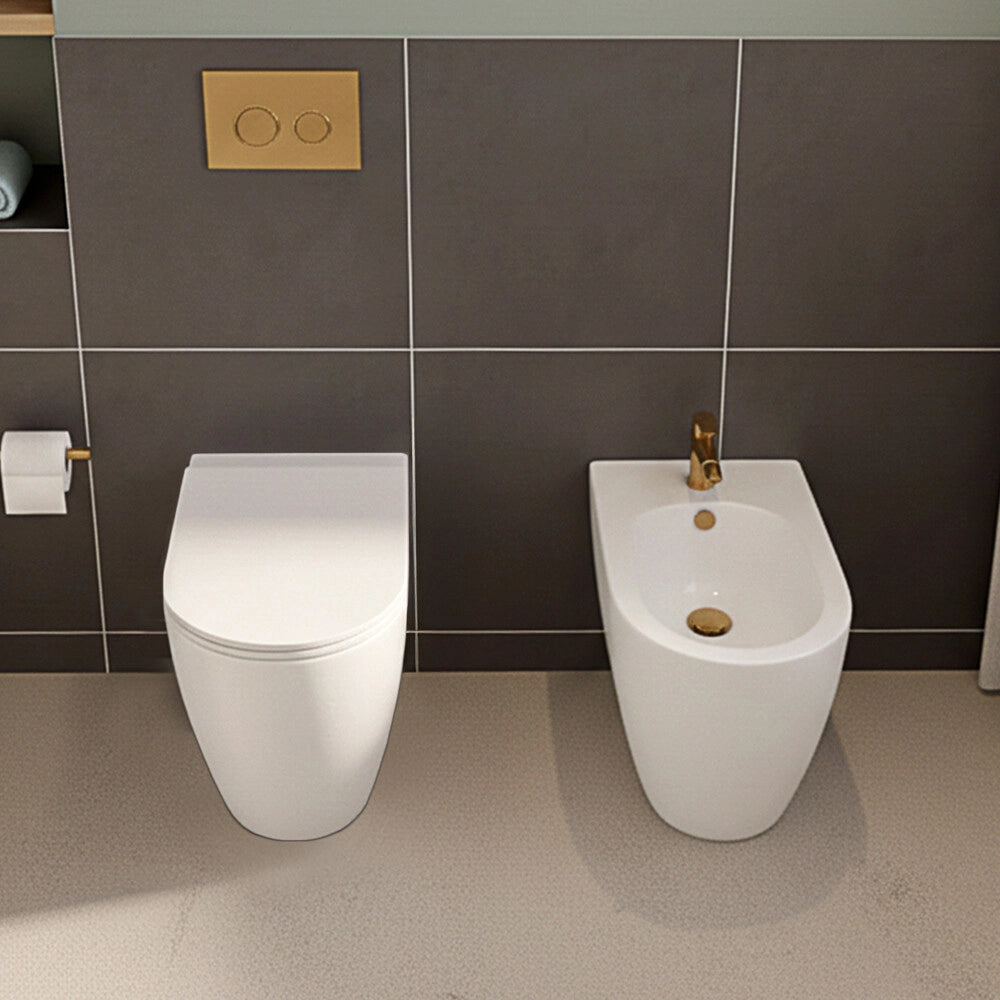 Sedile wc bianco in termoindurente con chiusura soft close per sanitari Kyoto