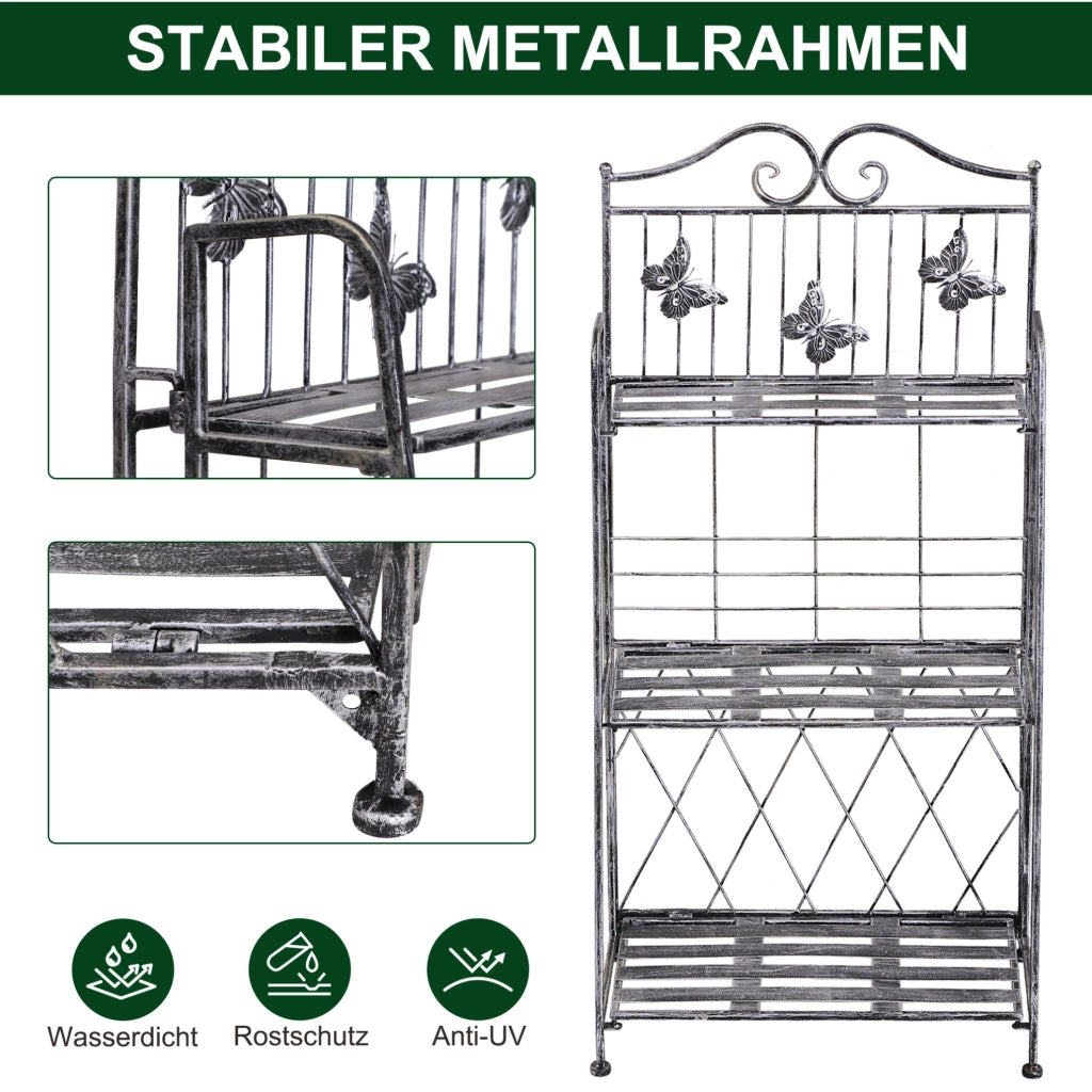 Scaletta portapiante in metallo 44x25x96 cm grigio argento, 3 ripiani, pieghevole