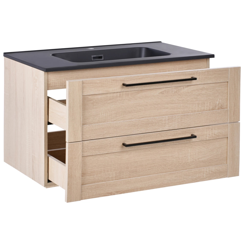 Mobile da bagno con lavabo in legno massiccio 80 x 47 cm Marrone chiaro stile moderno
