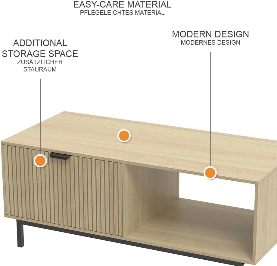 Tavolino Lennox, Rovere, 110 x 50 cm, adatto per riporre riviste e telecomandi