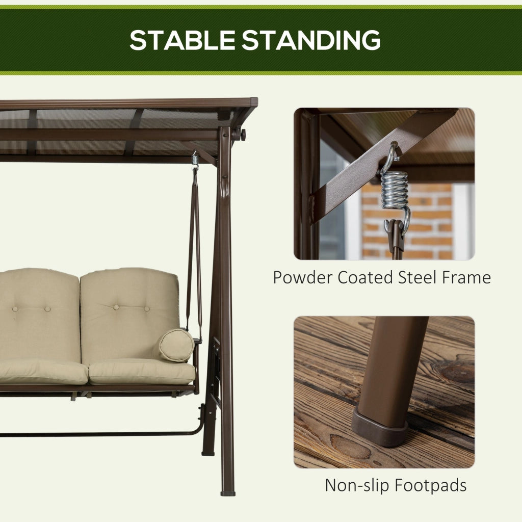 Dondolo da Giardino 3 Posti 208x120x174 cm in Acciaio Marrone e Cachi