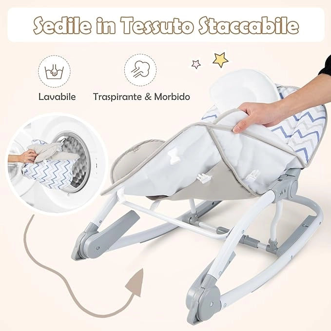 2-in-1 Sdraietta per Bambini, Sdraietta per Neonati Portatile con Schienale Regolabile a 3 Livelli, Sdraietta Pieghevole con Giocattoli, con Cintura di Sicurezza, per Bambini 0-6 Mesi (Grigio)