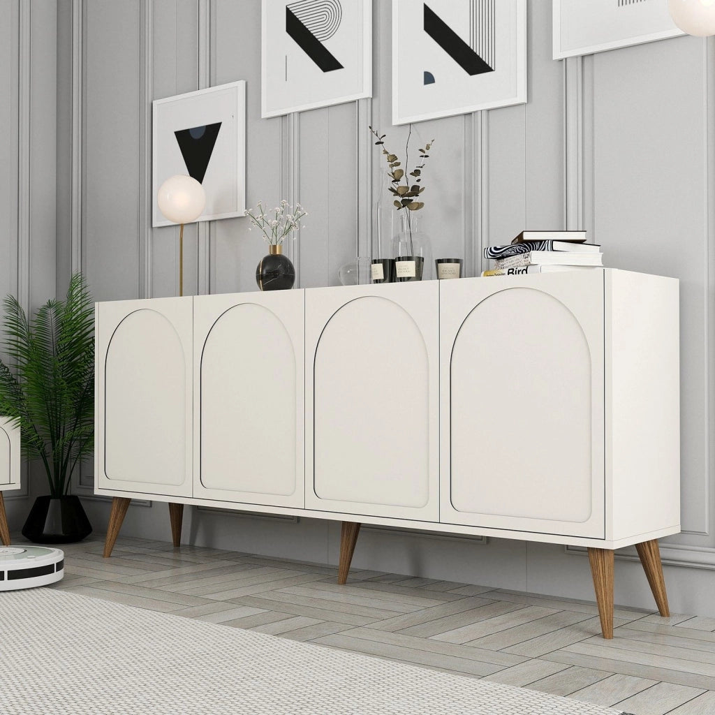 Madia Niscemi, Credenza 2 Ripiani, 180x35x81h cm Bianco Crema