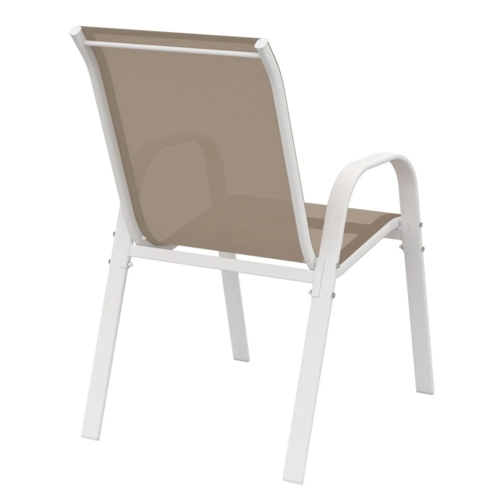 IDMarket - Set di 4 sedie da giardino impilabili LYMA in metallo e textilene, bianco e beige