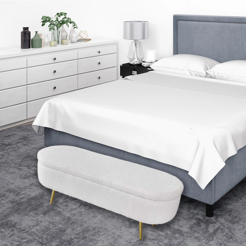 PANCA CONTENITORE TEDDY 122X41X47CM IN TESSUTO BIANCO