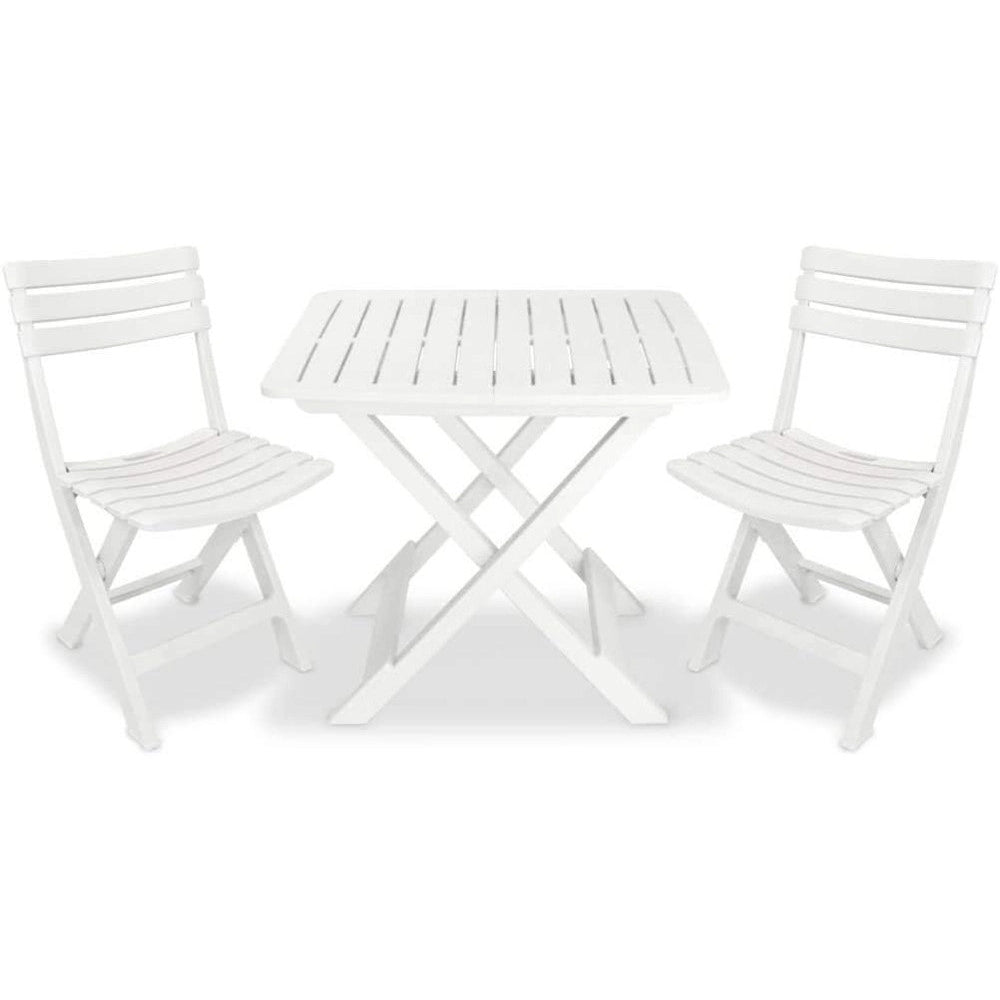 Trade Shop - Set Salotto Con 2 Sedie Tavolo Da Giardino Pieghevole Resistente Camping Bianco 006669 -