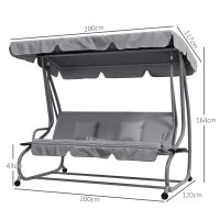 Dondolo Letto da Giardino con Tettuccio Regolabile e Vassoi, in Acciaio e Poliestere, 200x120x164 cm, Grigio