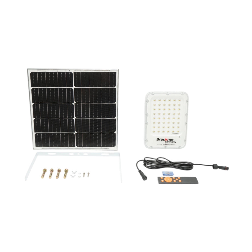 Lampada LED da 1200 lm, 3500K/6500K con pannello solare da 25 W, batteria LifePO4 da 3,2 V/20 Ah, sensore di movimento e telecomando IP66 Breckner Germany