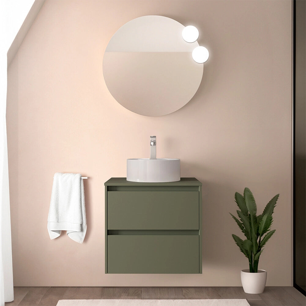Mobile bagno sospeso 70 cm verde satinato con top per lavabo da appoggio Gaya