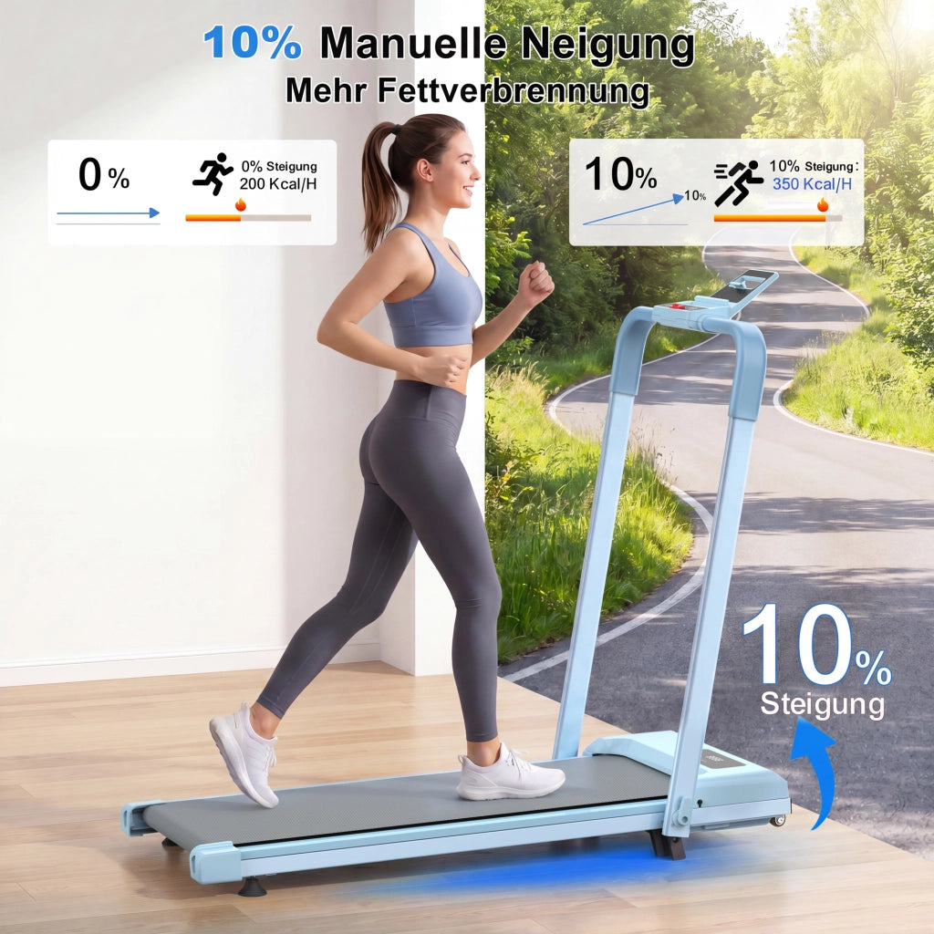 TAPIS ROULANT 3 IN 1 Pieghevole con inclinazione 10%, Blu, Acciaio