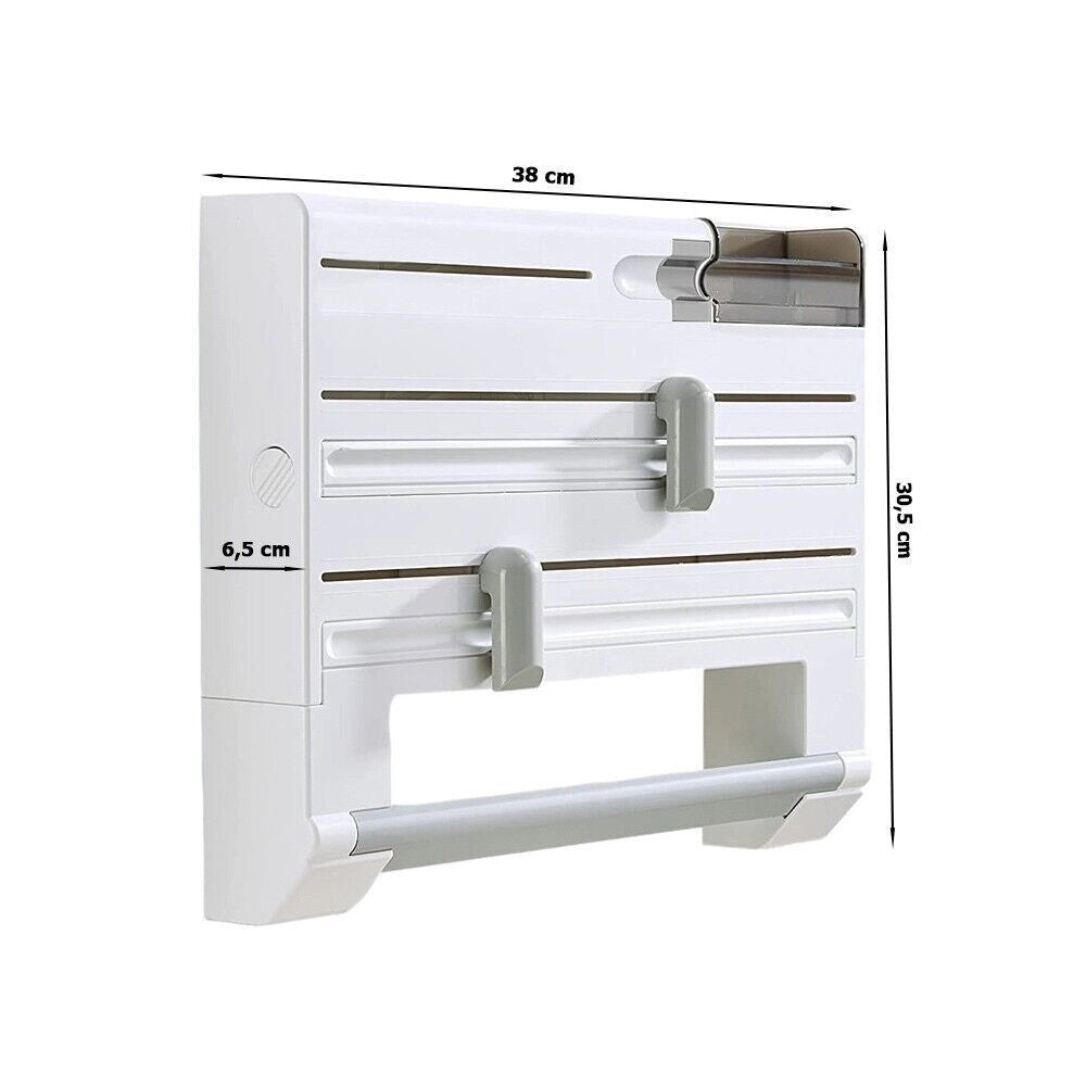 Trade Shop - Porta Rotolo Da Cucina Carta 5in1 Da Parete Organizer Dispenser Pellicola Nastro -