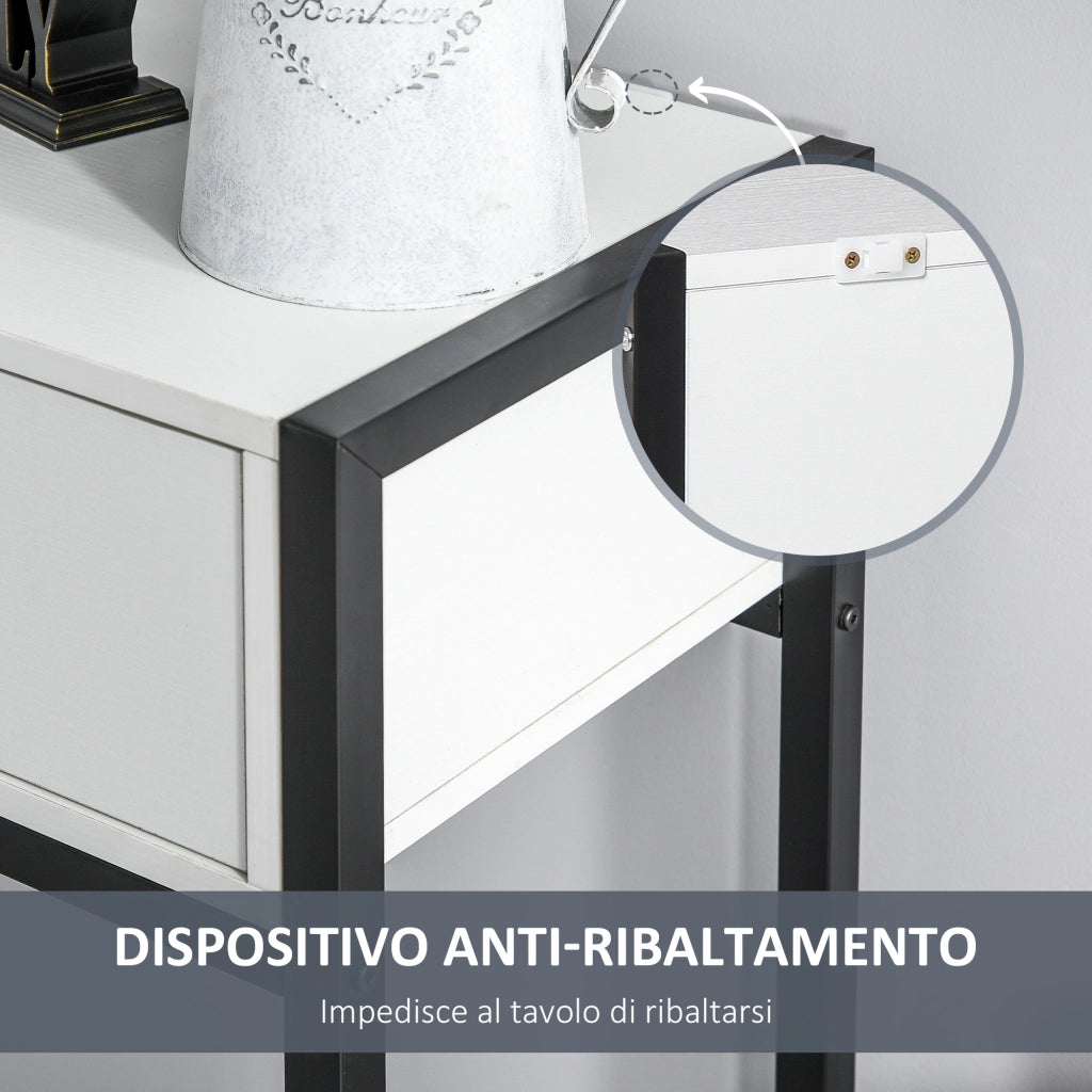 Tavolo consolle con 2 cassetti ¨C zephmum ¨C legno bianco e metallo nero 120x34x81cm
