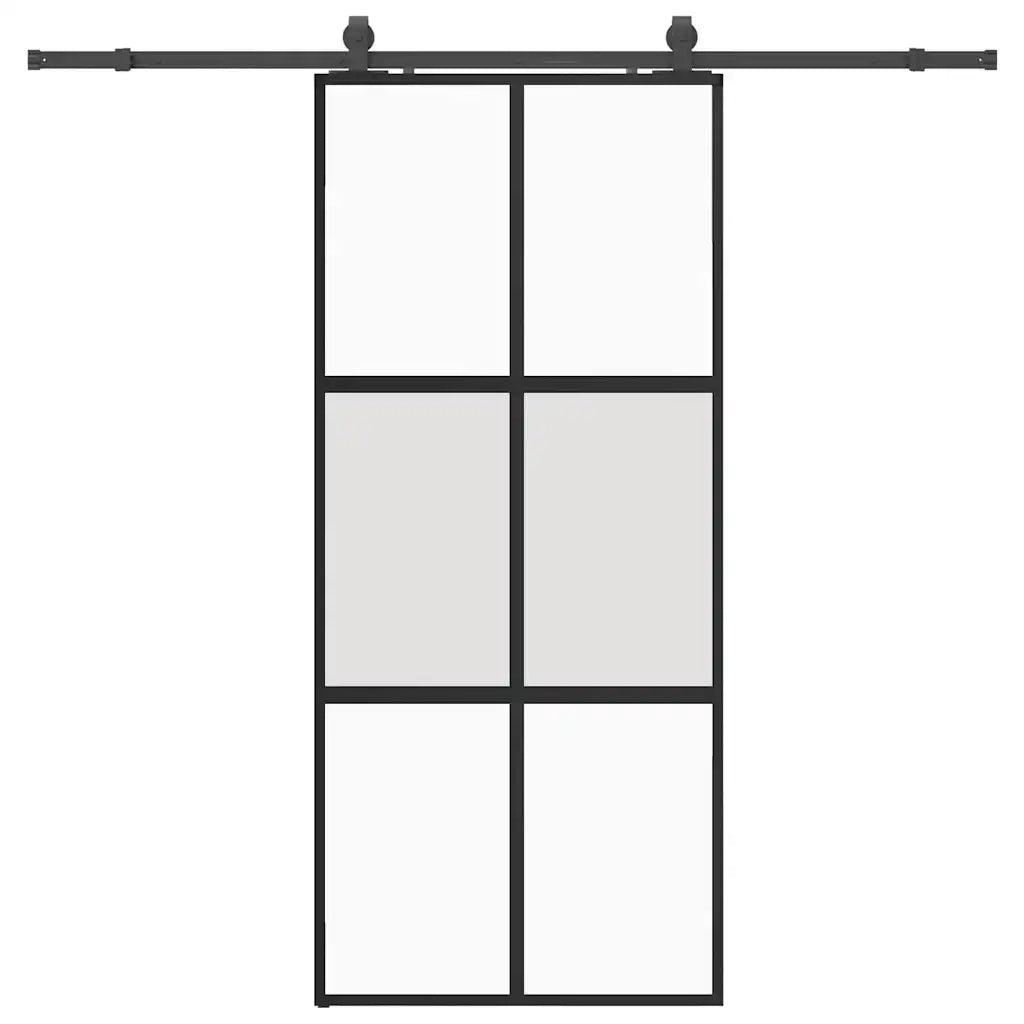 Porta Scorrevole Set Ferramenta Nera 90x205 cm Vetro Temperato