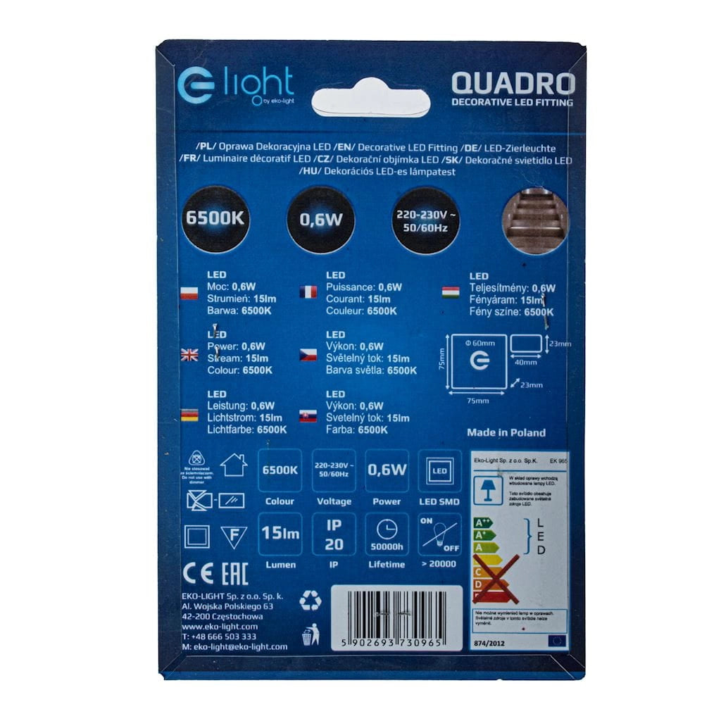 Faretto incasso scala Eko-Light Quadro EKS0965 LED 0,6W 6500K