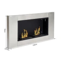 Camino Bioetanolo da Parete con 2 Bruciatori Capacità di 3L 13600BTU 110 x 54 x 14,5cm