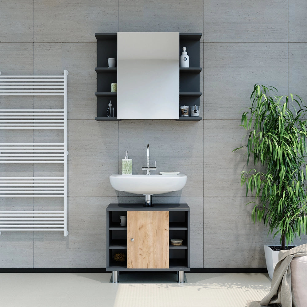 Vicco Set di mobili da bagno Antracite/quercia dorata 2 parti