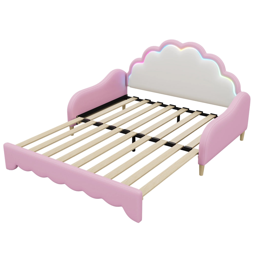 Letto divano 140x200 cm rosa con LED integrato e struttura in PU e MDF