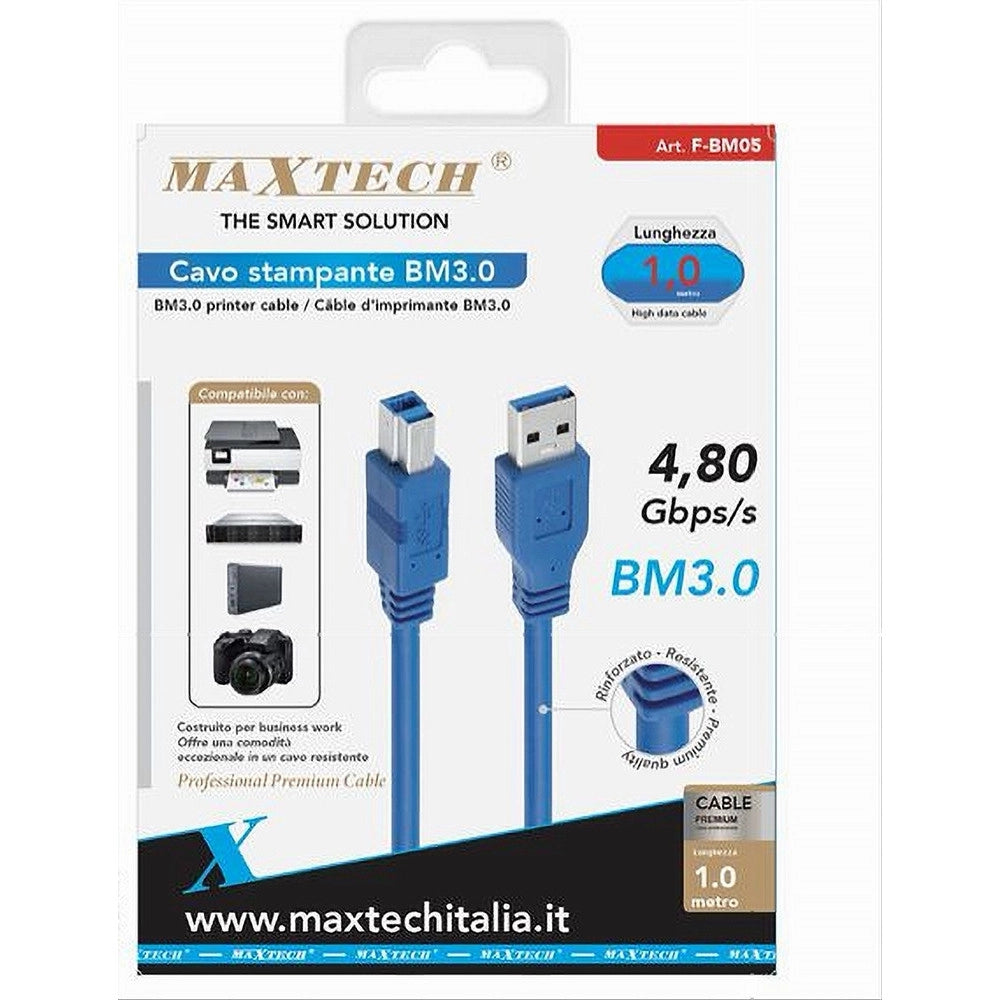 Trade Shop - Cavo Stampante Usb Bm3.0 1mt Rinforzato Resistente 4,80 Gbps/s Fotocamera F-bm05 -