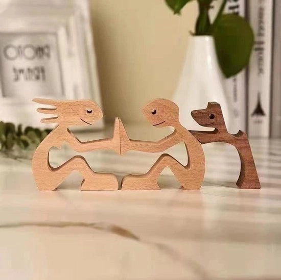 Ornamenti in stile astratto per famiglie - figure di cani in legno scolpito a mano (stile C)