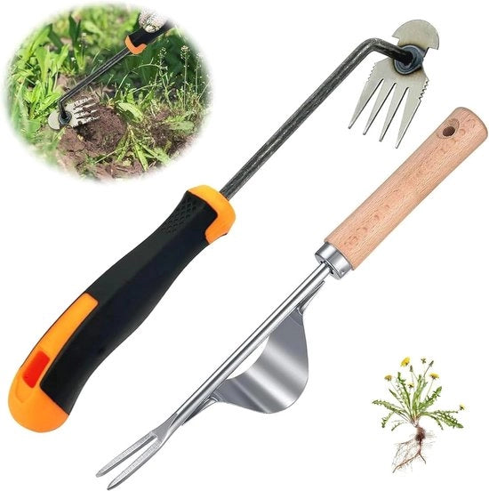 Strumento per la rimozione delle erbacce - Manico in gomma e 4 denti per un efficiente manutenzione del giardino