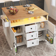 OKWISH Carrello da cucina con piano pieghevole, vani portaoggetti su due lati, luce led e ruote, per cucina e soggiorno, MDF, Bianco