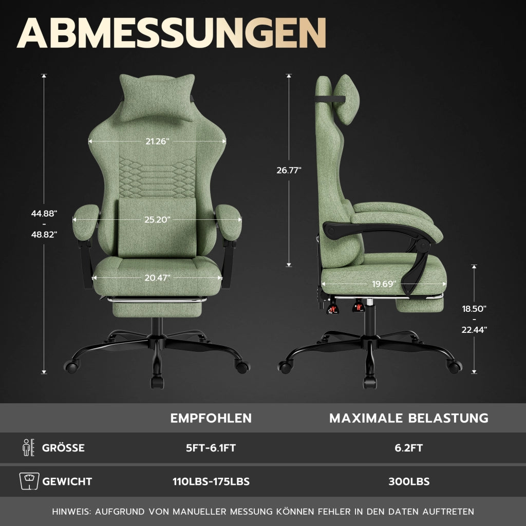Sedia da gaming ergonomica - Zephmum- Massaggio testa e piedi verde