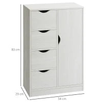 Mobile Bagno con 4 Cassetti, Armadietto a 2 Livelli e Maniglie Ritagliate, in Legno, 54x29x83 cm, Bianco
