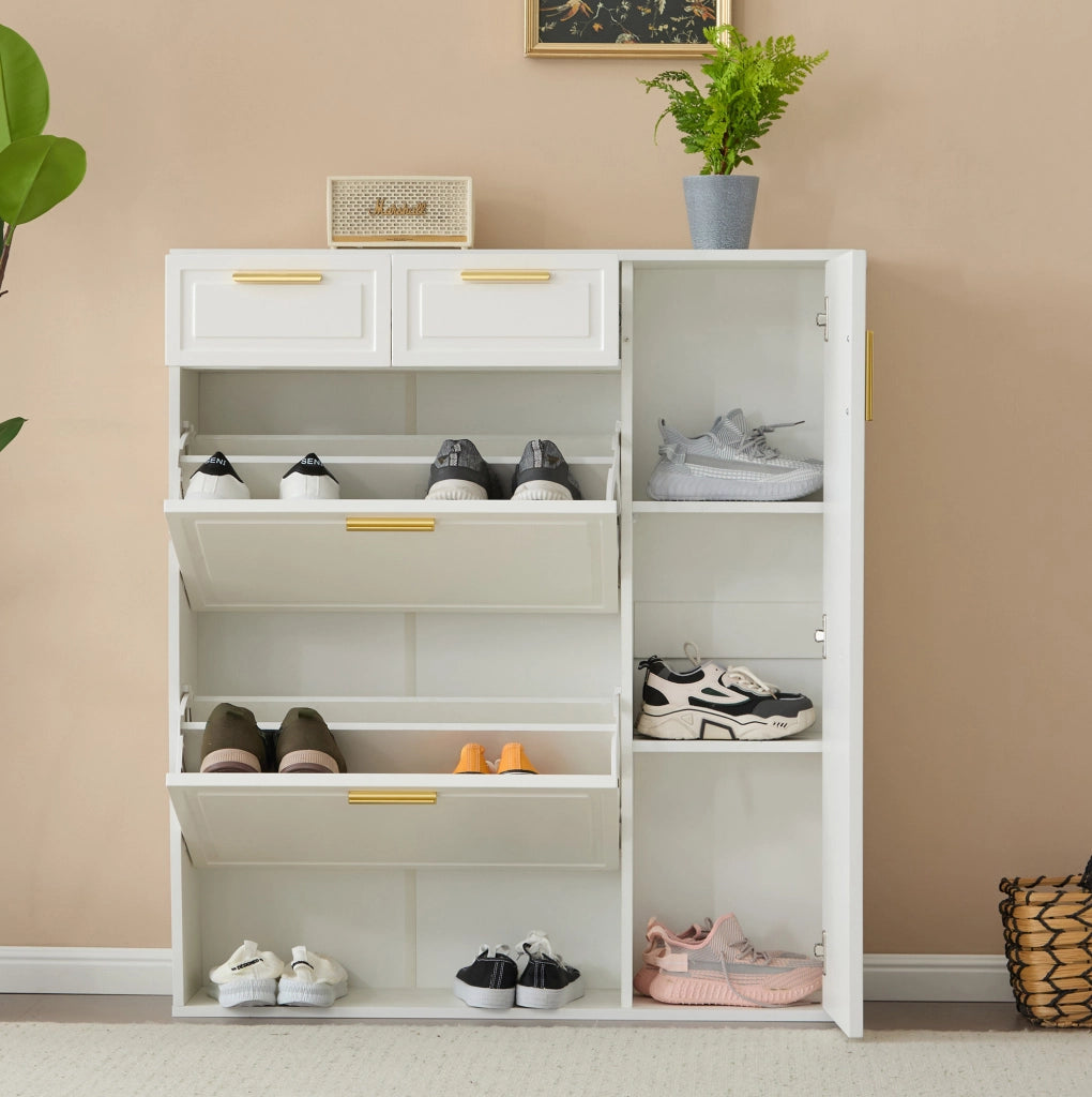 Scarpiera 95x24x107.5 cm con cassetti e ripiani regolabili; pannello truciolare bianco