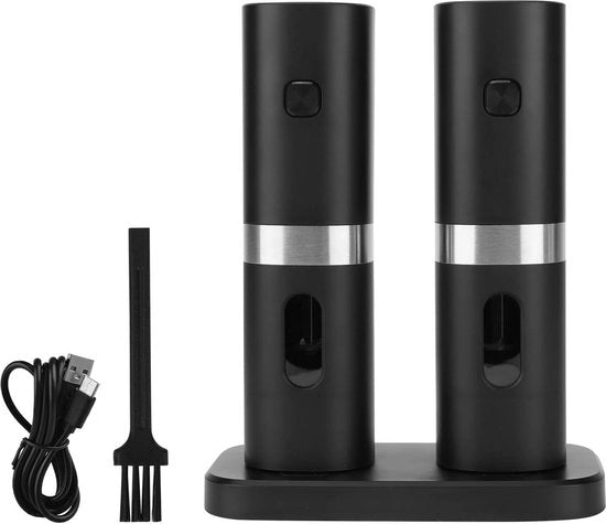 Set di macinacipolle e pepe con contenitore - Elettrico 2-in-1 - Regolabile finitura - Con luce LED - Alimentato da USB - Per cucina barbecue e ristorante