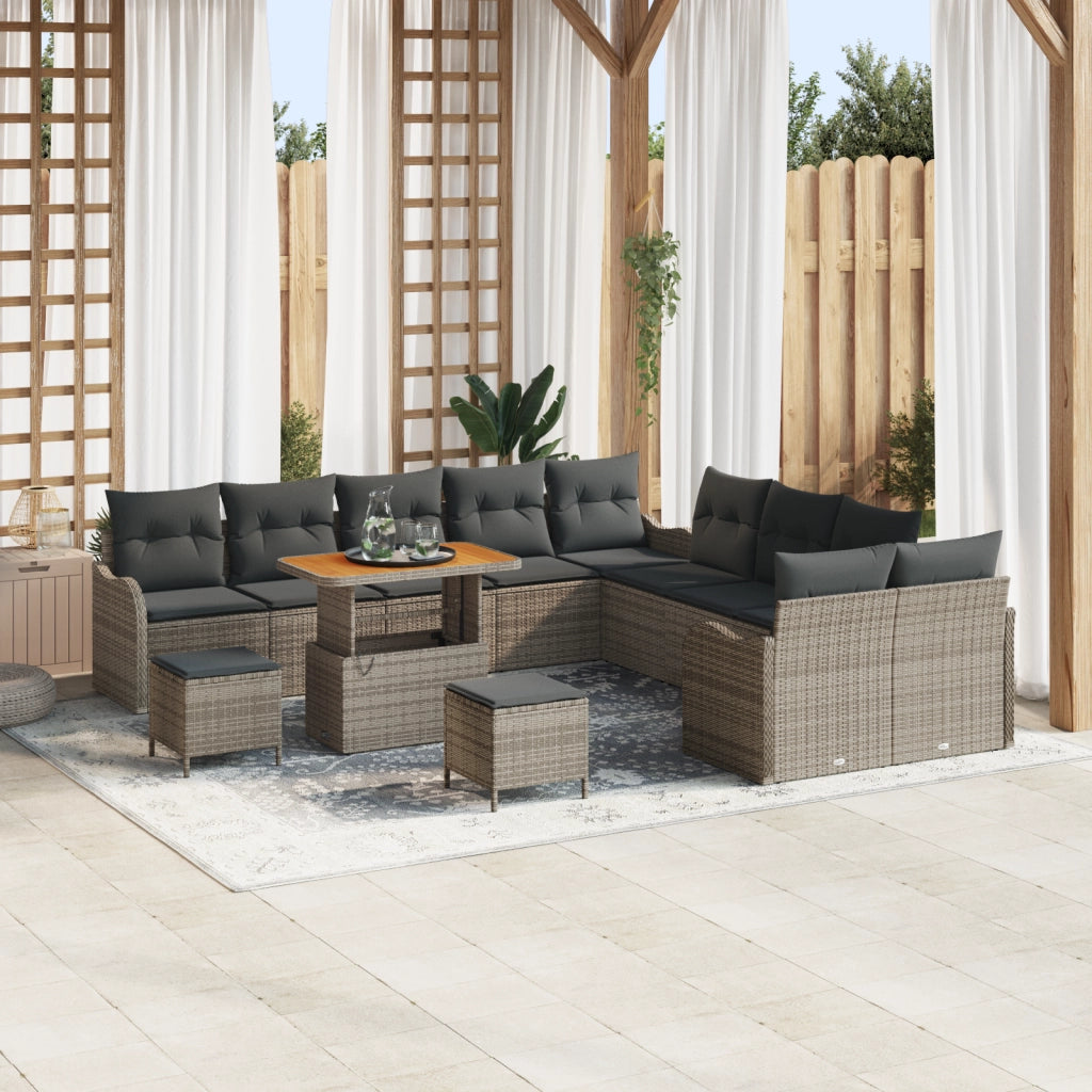 Set di Divani da Giardino  da 13 Pezzi con Cuscini Grigio Polyrattan Acacia