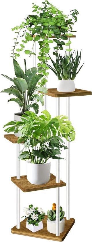 Pannello a 5 strati di fiori in legno, pannello per piante, stendardo a più strati di fiori, stendardo per piante, banco per fiori, scala per fiori, scala per piante, pannello per stendardo per giardino interno, decorazione per balcone (bianco)