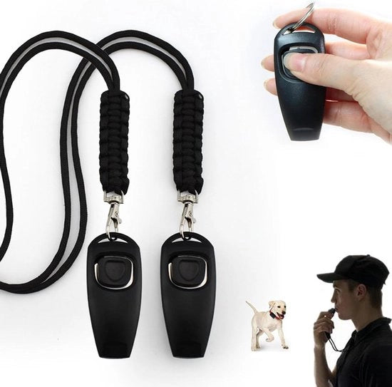 Due flauti per cani con cinturino - Flauto professionale ad alta voce e ampio (nero)