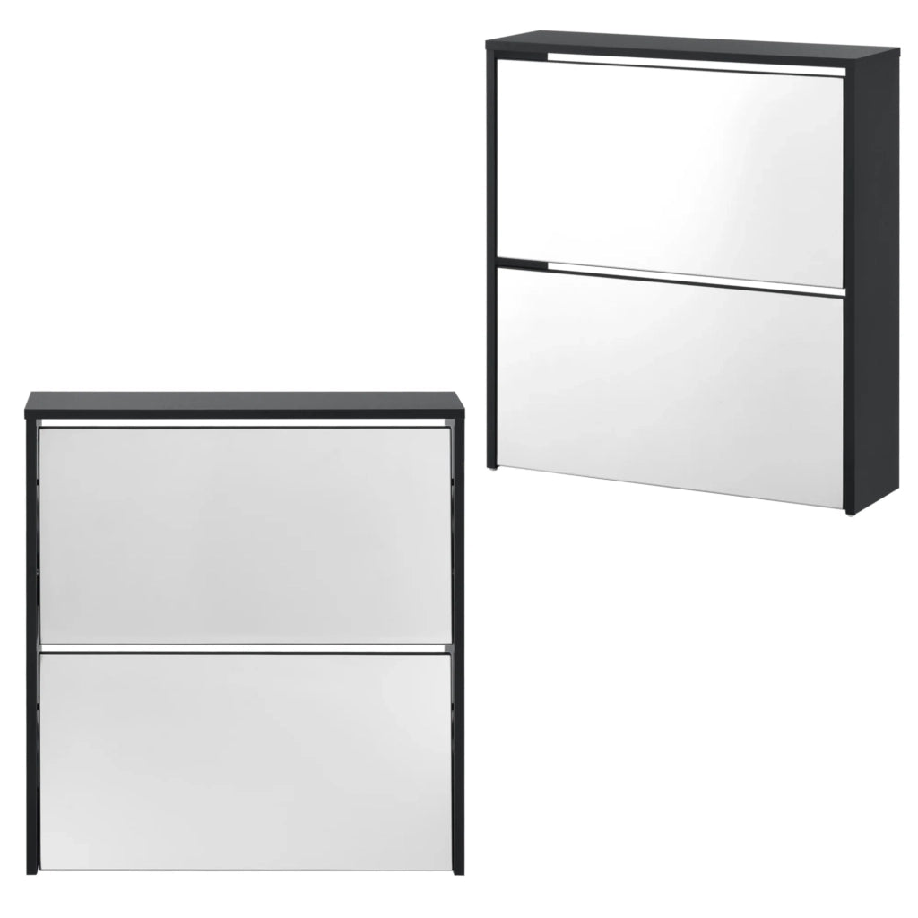 Scarpiera di design mobile contenitore con 2 scomparti capienza per 6 paia frontale a specchio pannello di particelle rivestito in melamina 67 x 63 x 17 cm nero 03_0005164