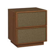 Comodino decorativo in legno e tessuto 2 cassetti, noce